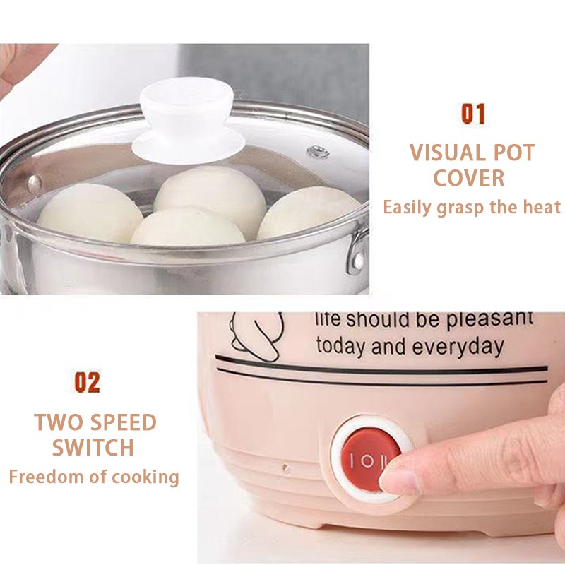 Panci Penggorengan / Panci listrik Panci Rice Cooker Multifungsi 0.8Liter/Panci Elektrik Free Kukusan Stainless