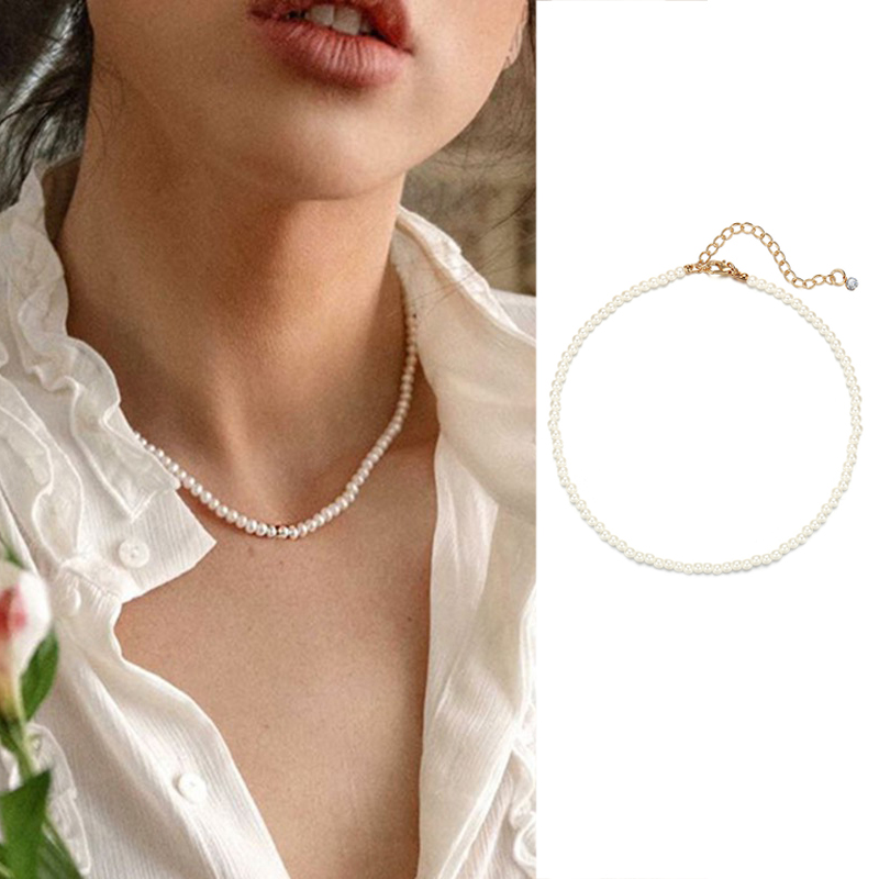Kalung Hias Liontin Tengkorak Mutiara Bahan Logam Gaya Korea Untuk Unisex
