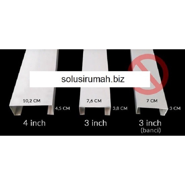 per10cm KANAL C ALUMINIUM 3 INCH PUTIH KUSEN OPENBACK OPEN BACK