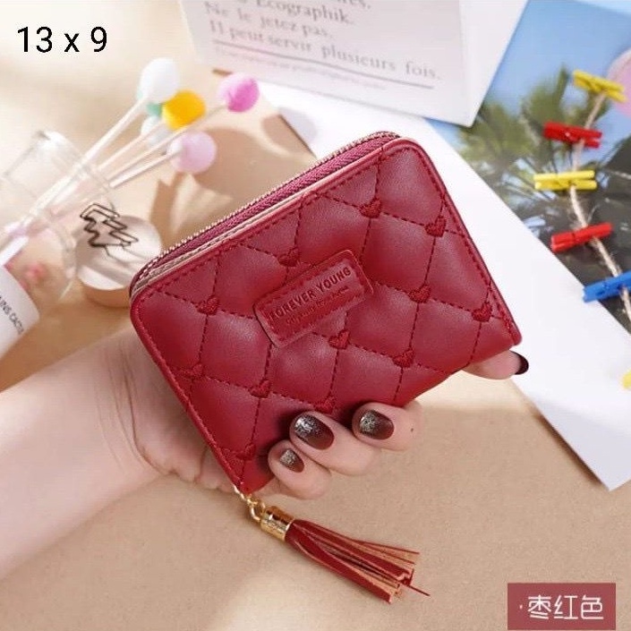 SPESIAL PROMO 7.7 - DOMPET WANITA LUCU ELEGAN BAHAN TAIGA UKURAN 19X9 WARNA HITAM COKLAT NAVY MAROON PINK