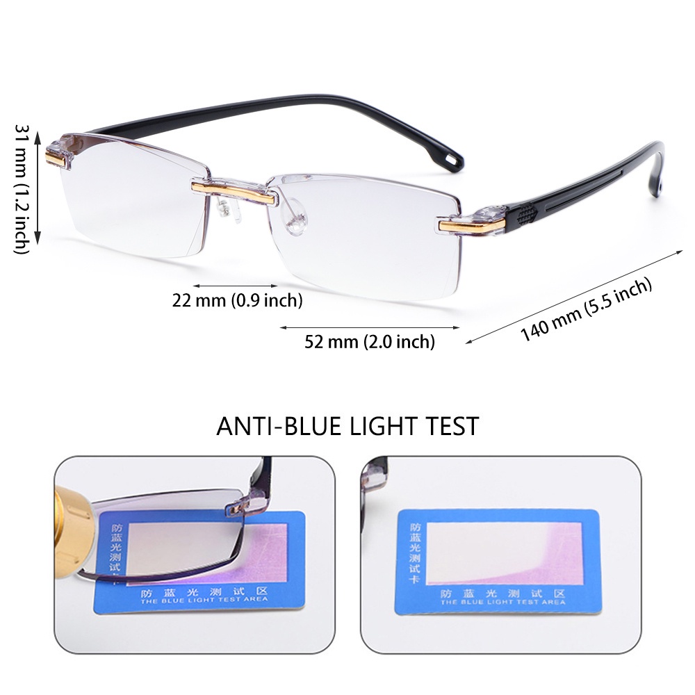 ROW Unisex Reading Glasses Rimless Presbyopia Glasses Anti Blue Light Ultralight Readers Eyewear Diamond-cut Computer Gaming Goggles +1.0 to 3.0 Degree Radiation Protection/Multicolor