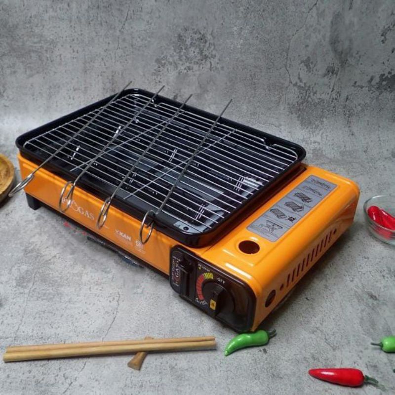 Progas . BBQ  Sate , Kompor Barbeque  , Grill 2in1 , Panggangan Portable