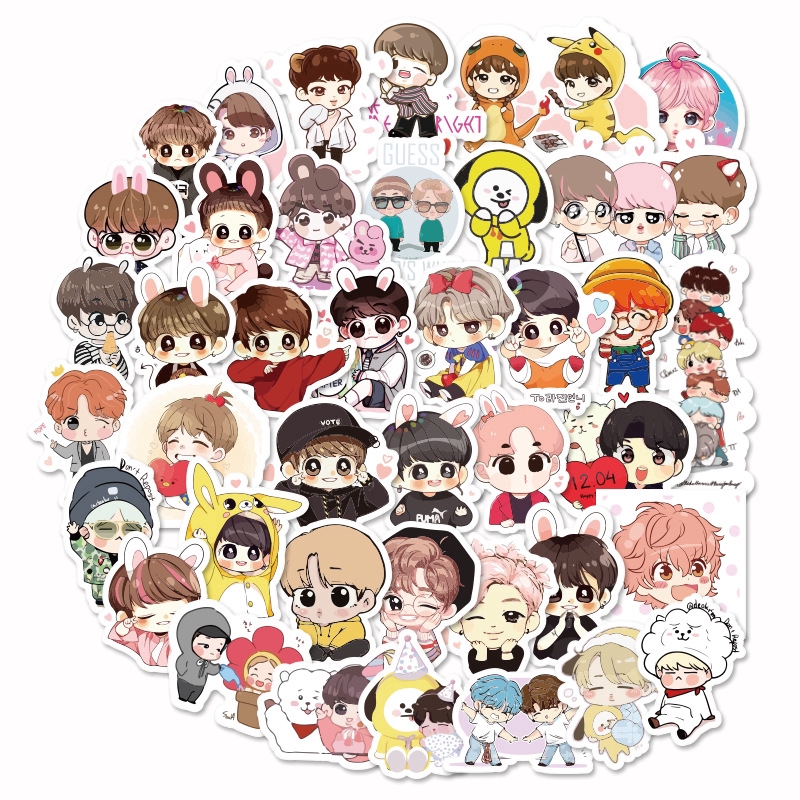 40pcs Stiker Desain Kartun EMOJI KPOP BTS Untuk Scrapbook / Jurnal / Koper / Diary