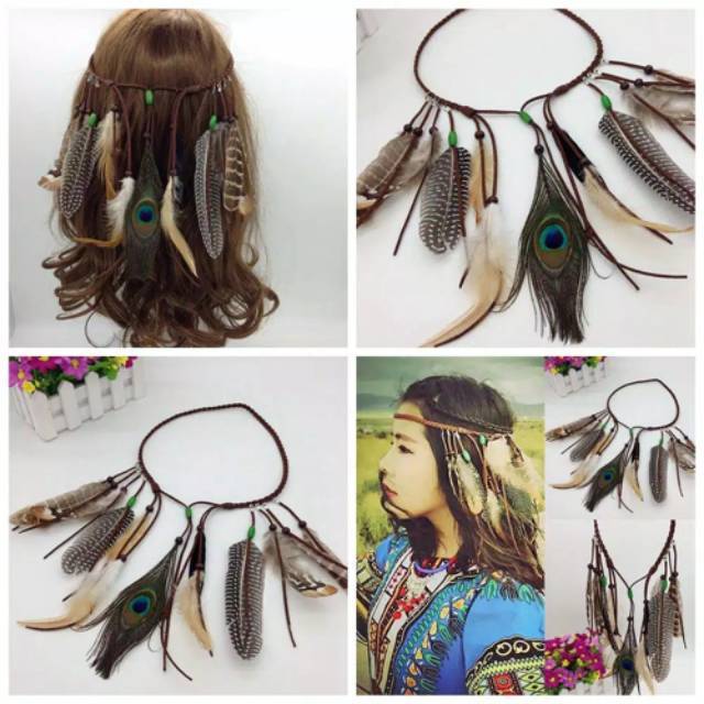 HIASAN RAMBUT - HIASAN KEPALA - HEADBAND - HEADCHAIN BULU INDIAN STYLE BOHEMIAN BOHO