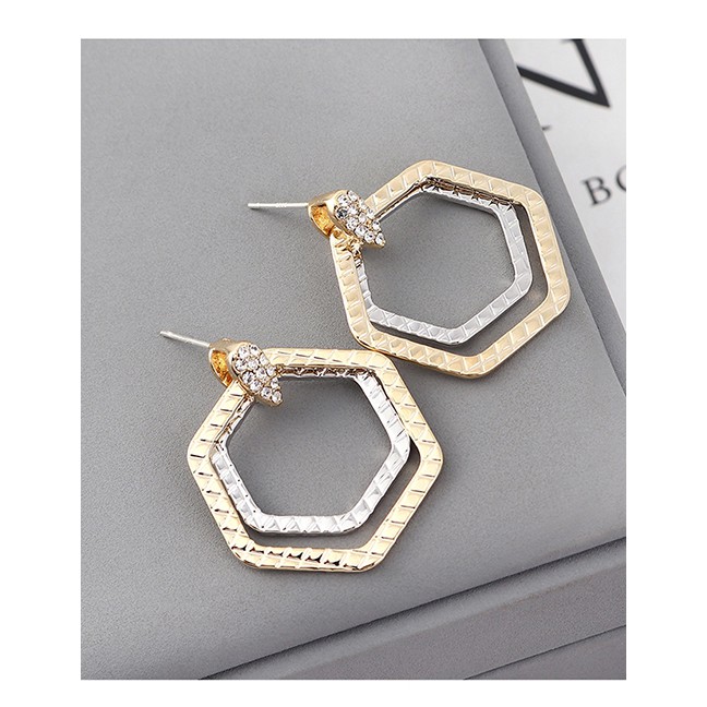 LRC Anting Tusuk Fashion Gold Plated Gold Oval Hollow S925 Silver Needle Stud Earrings Y62326