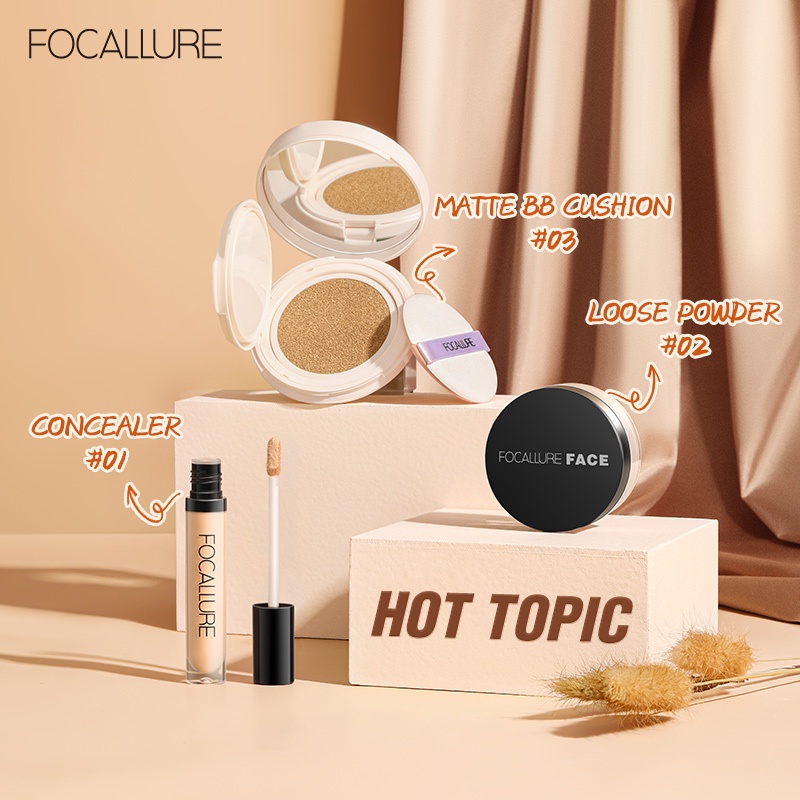 FOCALLURE 3PCS Base Makeup Sets Long-lasting Foundation &amp; Oil Control Setting Powder &amp; Concealer Paket