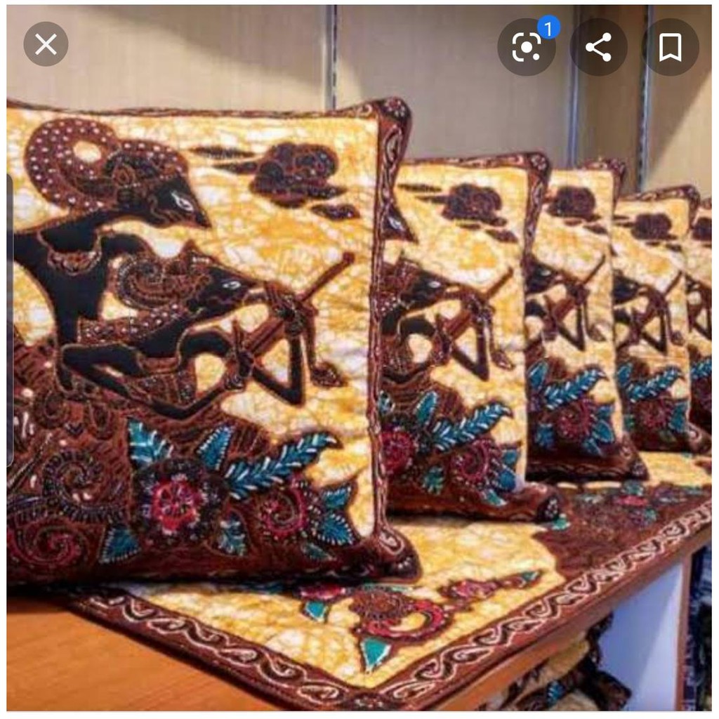 set sarung bantal sofa batik  dan taplak meja tamu motif wayang