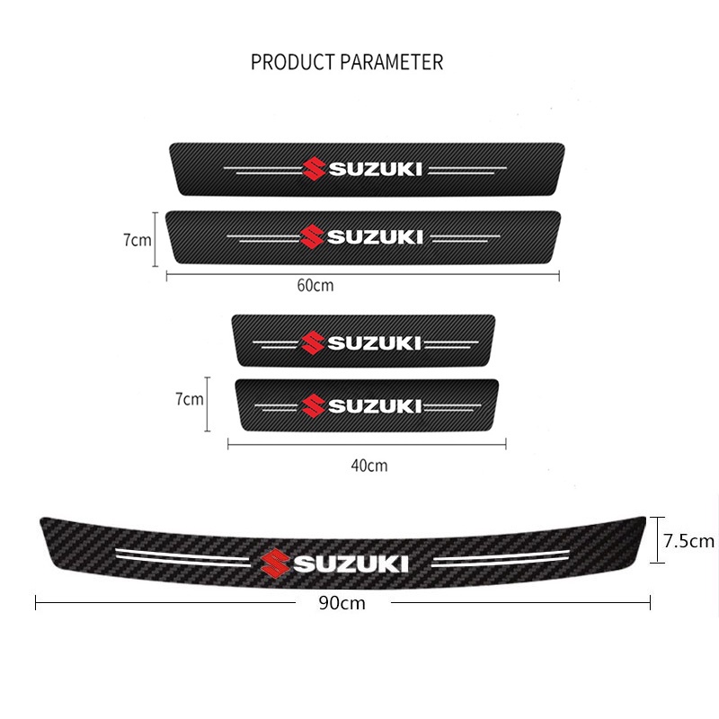 Suzuki 9Pcs Stiker Pintu Mobil Carbon Fiber Sill Protection Auto Anti Gores Anti Slip Untuk SX4 S-cross Jimny Grand Vitara Brezza ERTIGA XL7 Swift Ignis Wagon R