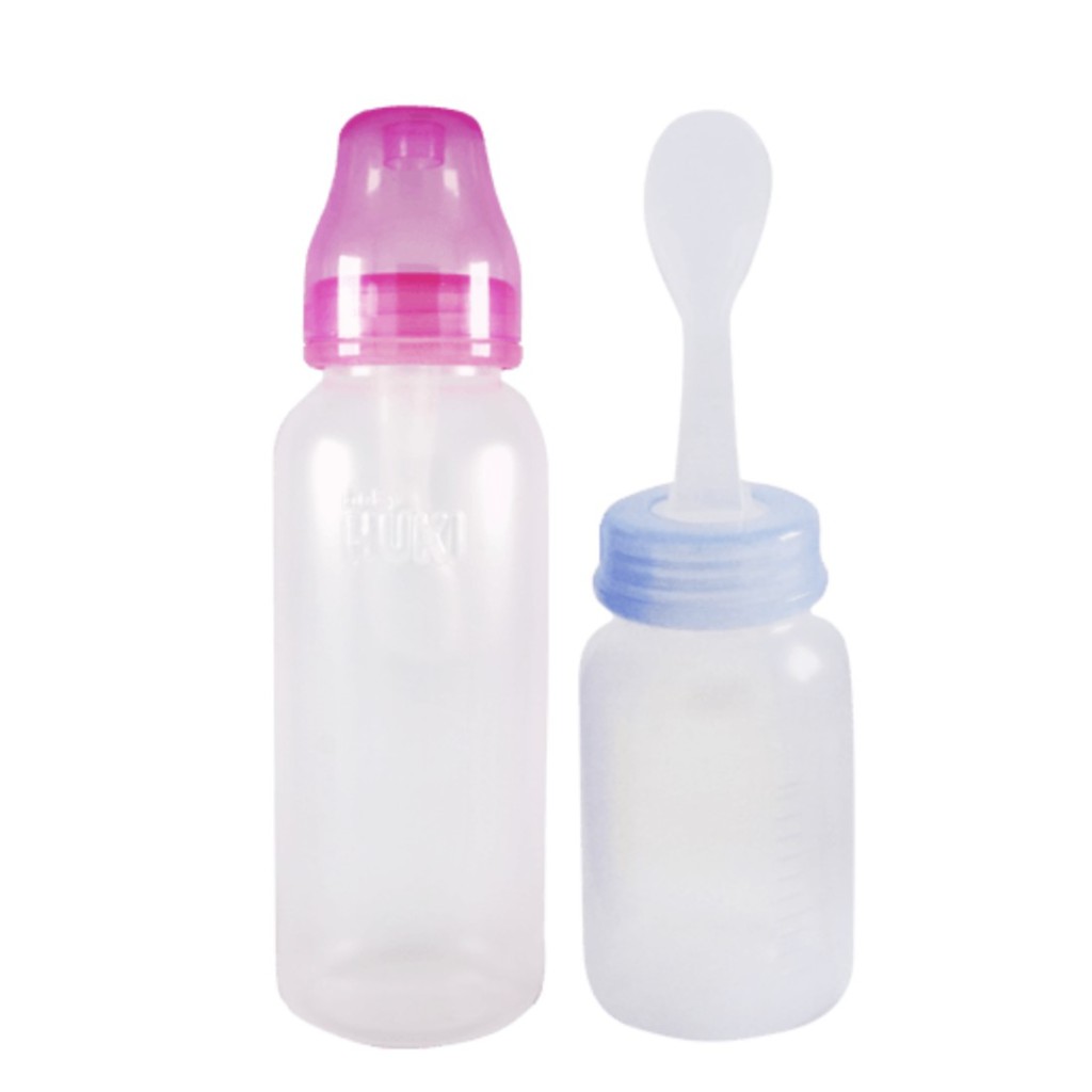 90ml, 125ml, 260ml  BABY HUKI WEANING BOTTLE WITH SPOON -Botol Sendok Susu Bayi  Mpasi belajar makan chn