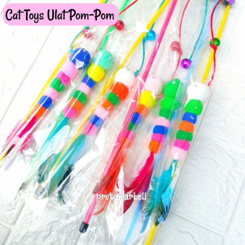 Stick Pancing Cat Toys Mainan Kucing Ulat Pom-Pom Murah