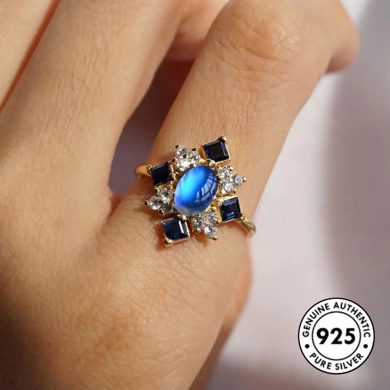 Cincin Lapis Silver 925 Dengan Batu Bulan Untuk Wanita