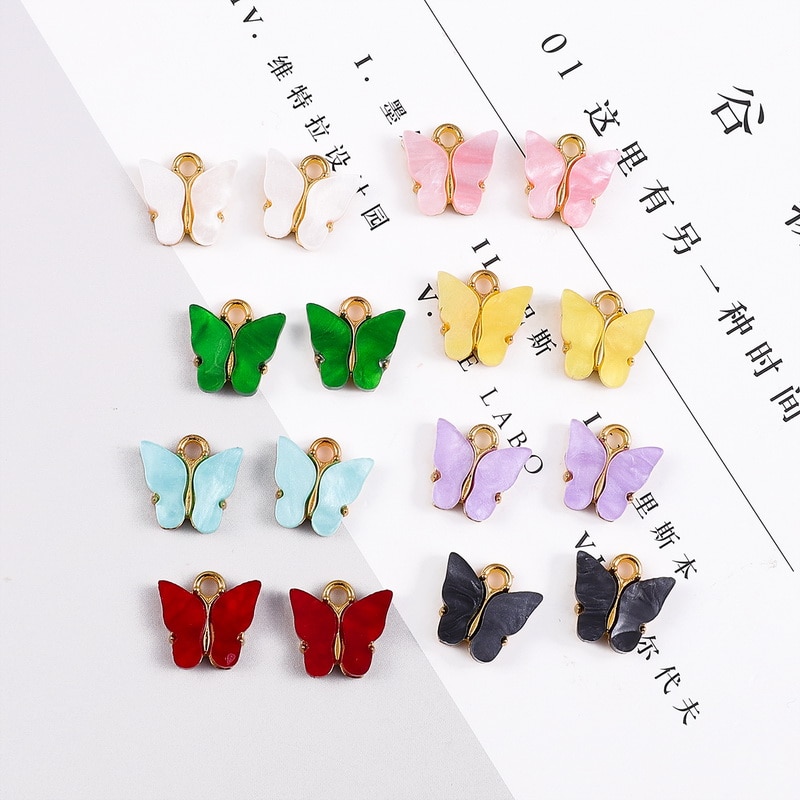 CHARMS 4 Pcs Liontin Butterfly Bahan Alloy Resin Ukuran 13mm Untuk Perhiasan Kalung Handmade