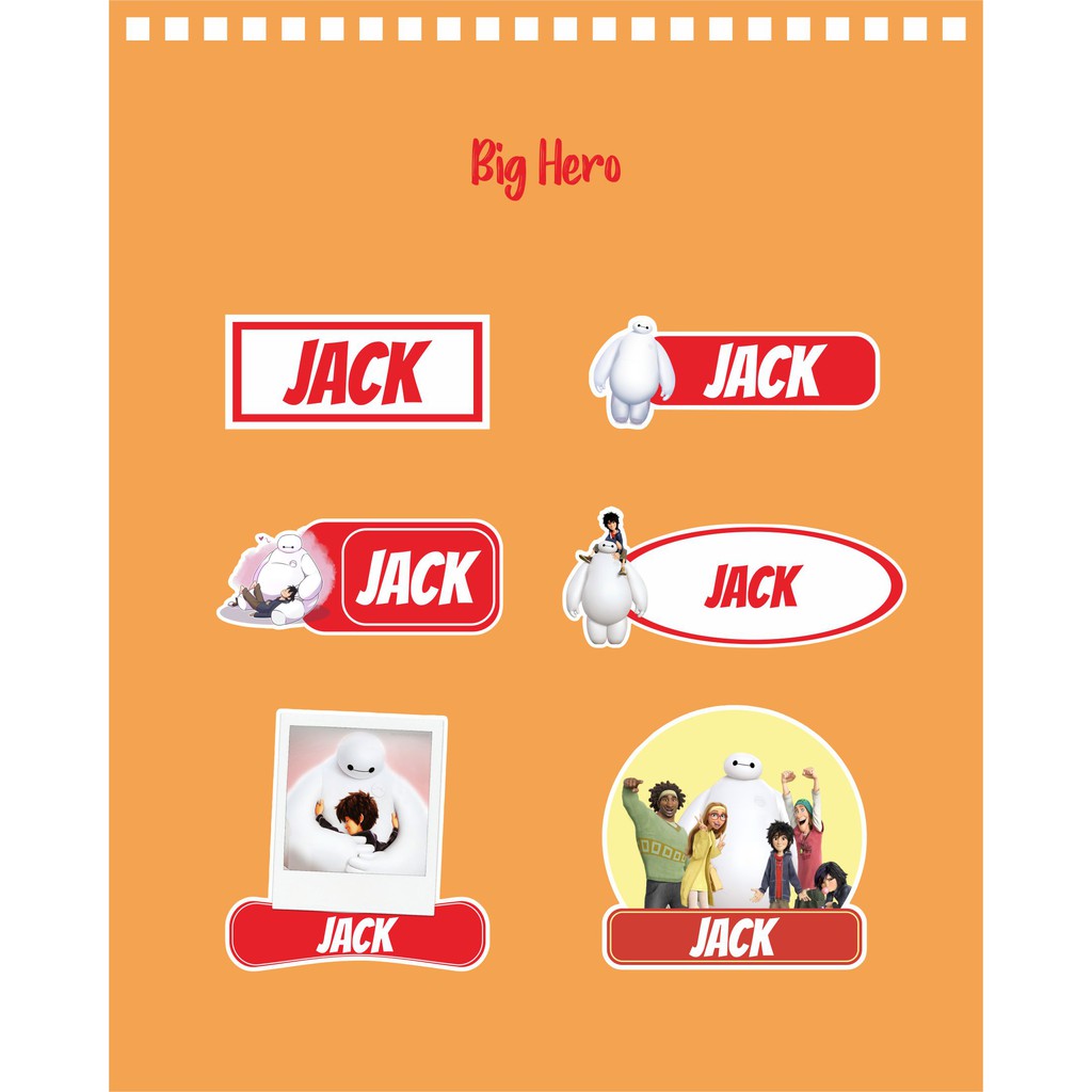 

192pcs Stiker Label Nama Lucu Kekinian Tahan Air & Anti Luntur untuk Anak Laki-laki Tema Big Hero