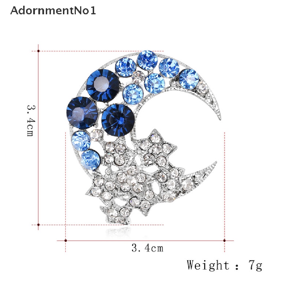 (AdornmentNo1) Bros / Pin Bentuk Bulan Sabit Biru Aksen Kristal + Berlian Imitasi Untuk Perhiasan Wanita