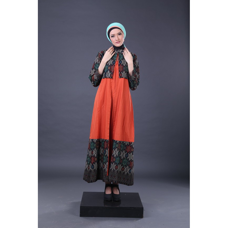 Baju Gamis Perempuan Cantik Orange Kombinasi / Busana Muslim Wanita