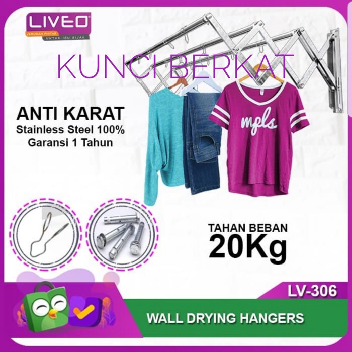 Jemuran Dinding Liveo LV 306/Gantungan Handuk Tarik/Jemuran Baju