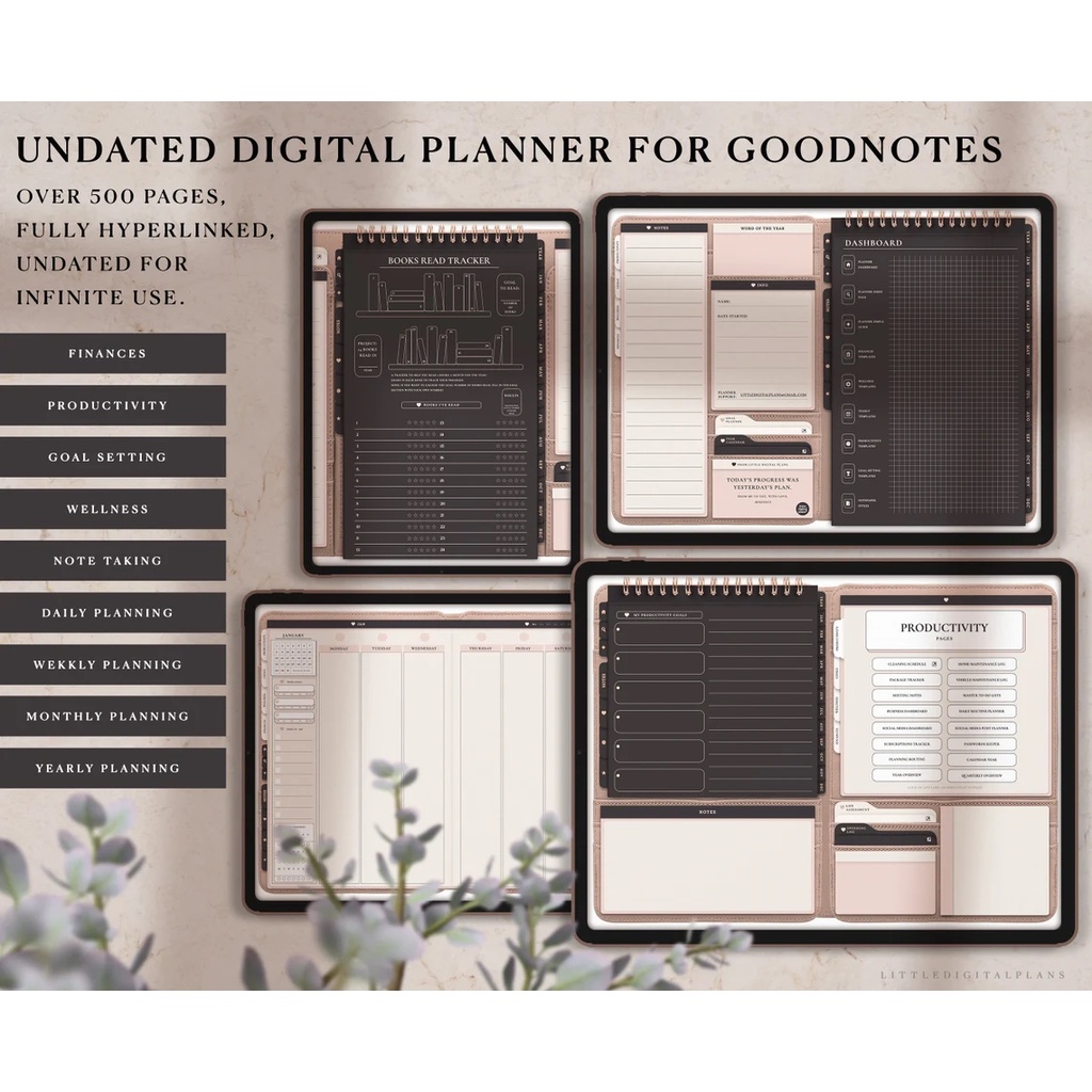 Digital Journal &amp; Planner - Undated Folio Life Planner for Goodnotes, Notability, Xodo, (Full Page &amp; Tabs Hyperlinked)