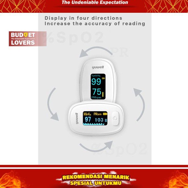 Mall Alat Pengukur Detak Jantung Kadar Oksigen Fingertip Pulse Oximeter - YX306 - White Yuwell