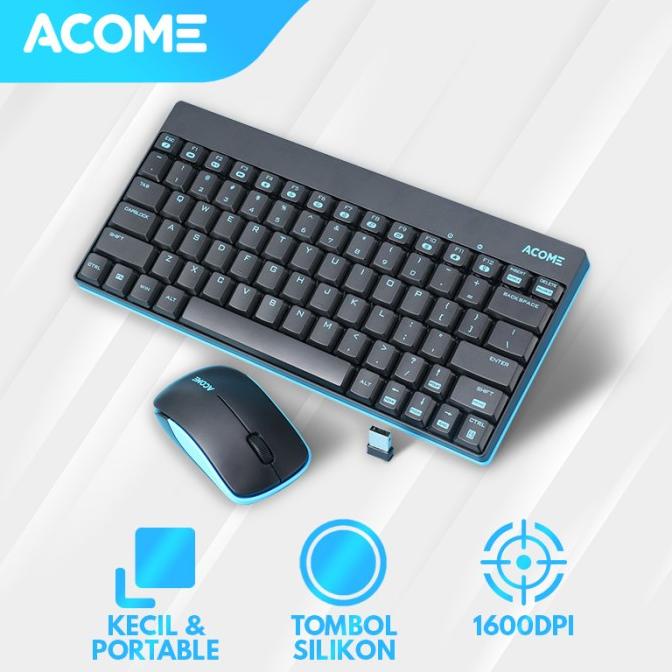 Acome Keyboard & Mouse Wireless Portable 1600DPI Silikon AKM2000