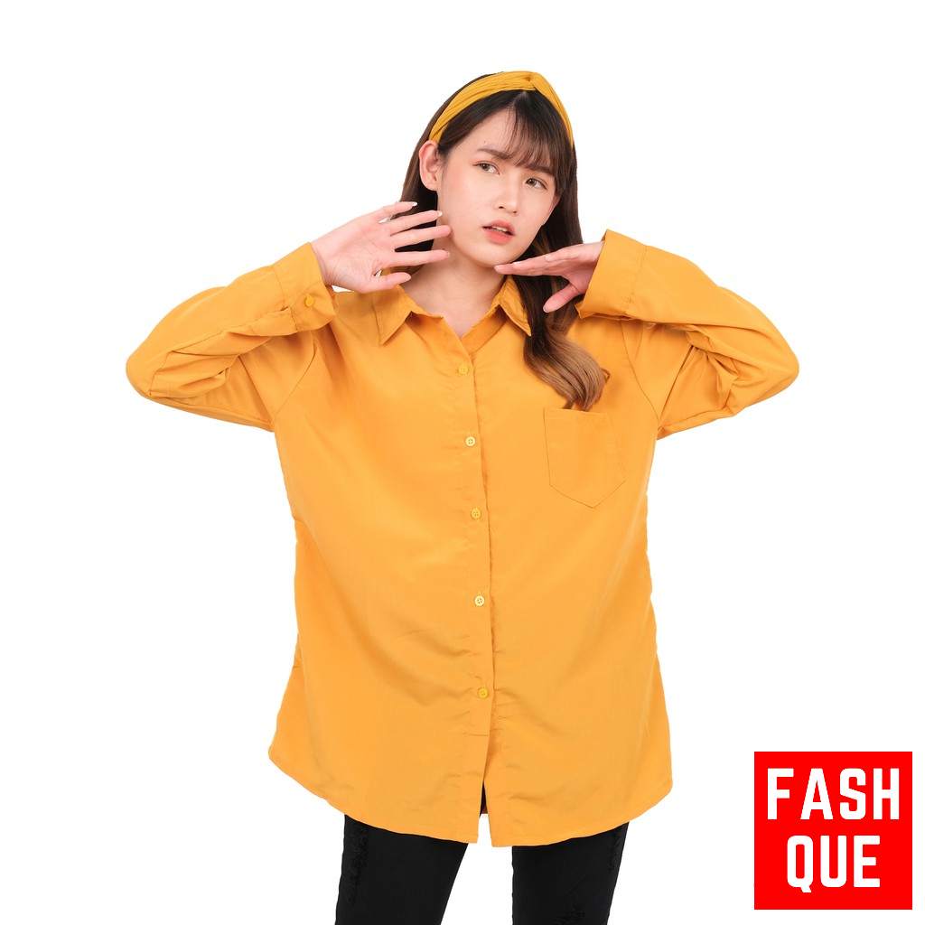 Kemeja Wanita Jumbo Lengan Panjang Polos Casual Oversize Terbaru Murah Kekinian - 0064-MUSTARD