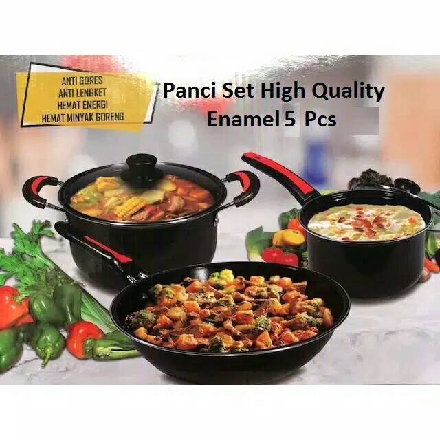 Panci set anti lengket 5 pcs Enamel Tebal - GSP