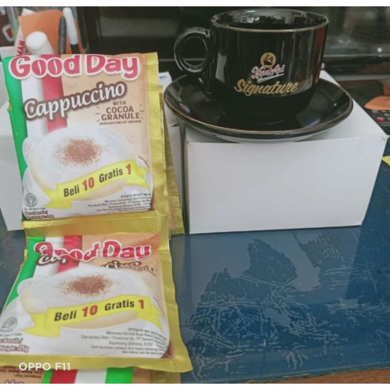 

11saset kopi good day capuccino+lepek+cangkir tebal