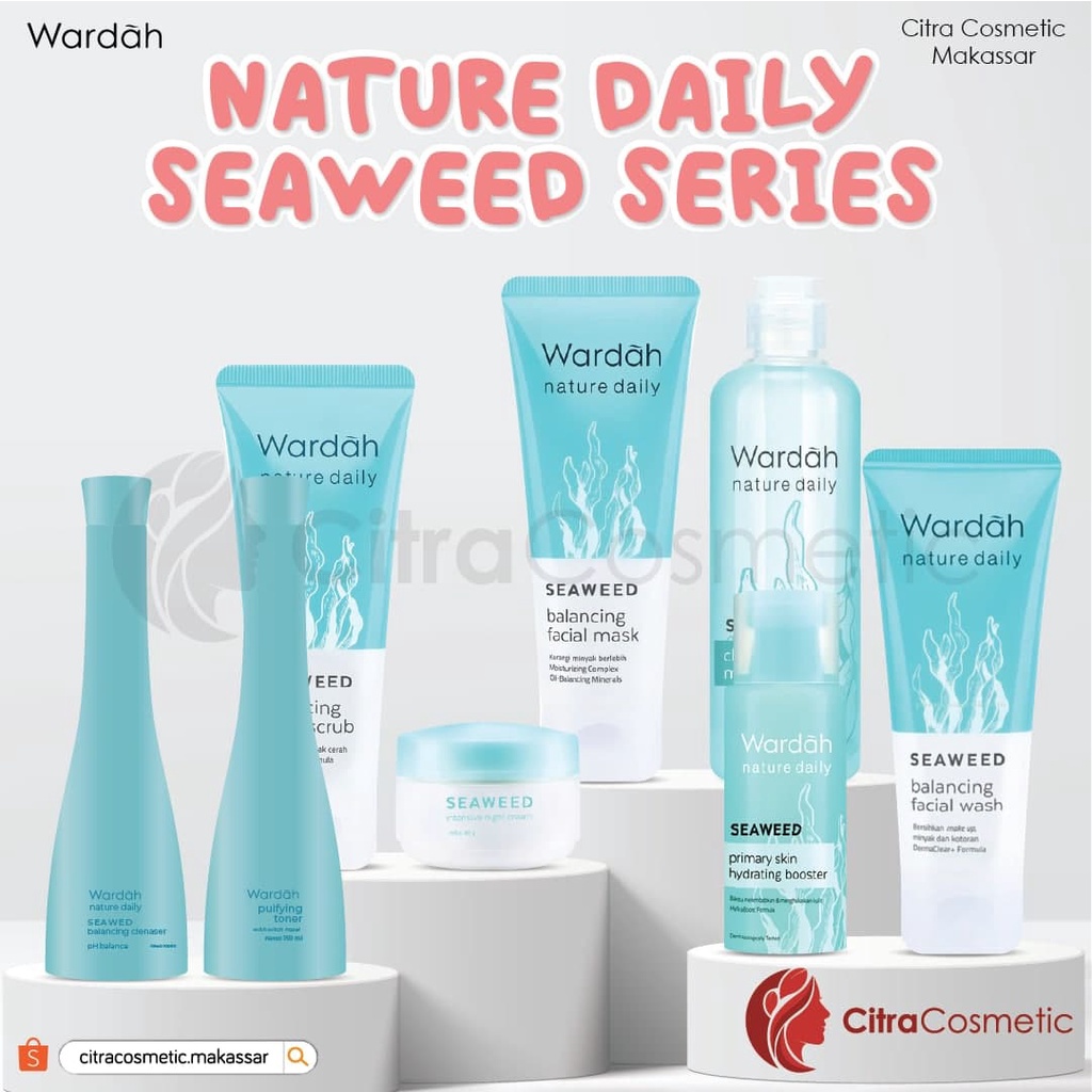 Wardah Nature Daily Seaweed Series Cleansing Micellar Water | Toner | Cleanser | Hydrating Booster | Facial Mask | Facial Wash Scrub | Intensive Night Cream 100 Ml