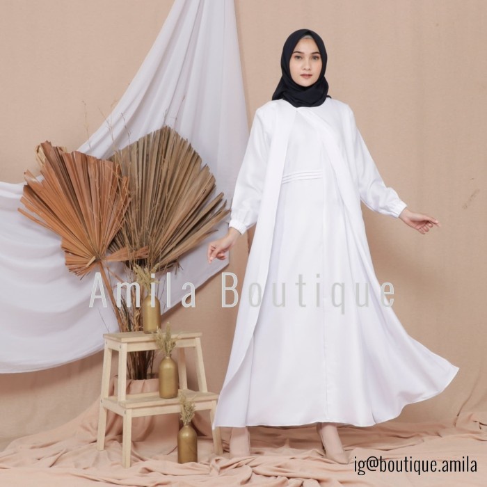 PREMIUM LONG DRESS MUSLIM ALENA PUTIH POLOS / BAJU GAMIS WANITA TERBARU