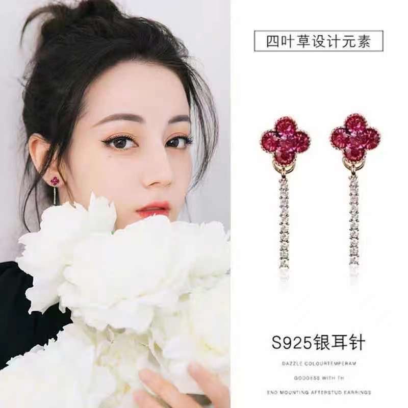 925 sterling silver empat daun semanggi anting tindik telinga 2021 baru trendi anting-anting perempu