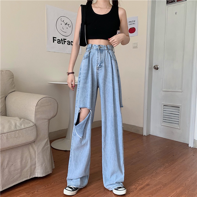 [chaoo.id]celana jeans wanita terbaru/celana jeans panjang wanita /  celana jeans wanita kekinian / Jeans Wanita Kekinian Celana High Waist/celana jeans wanita sobek