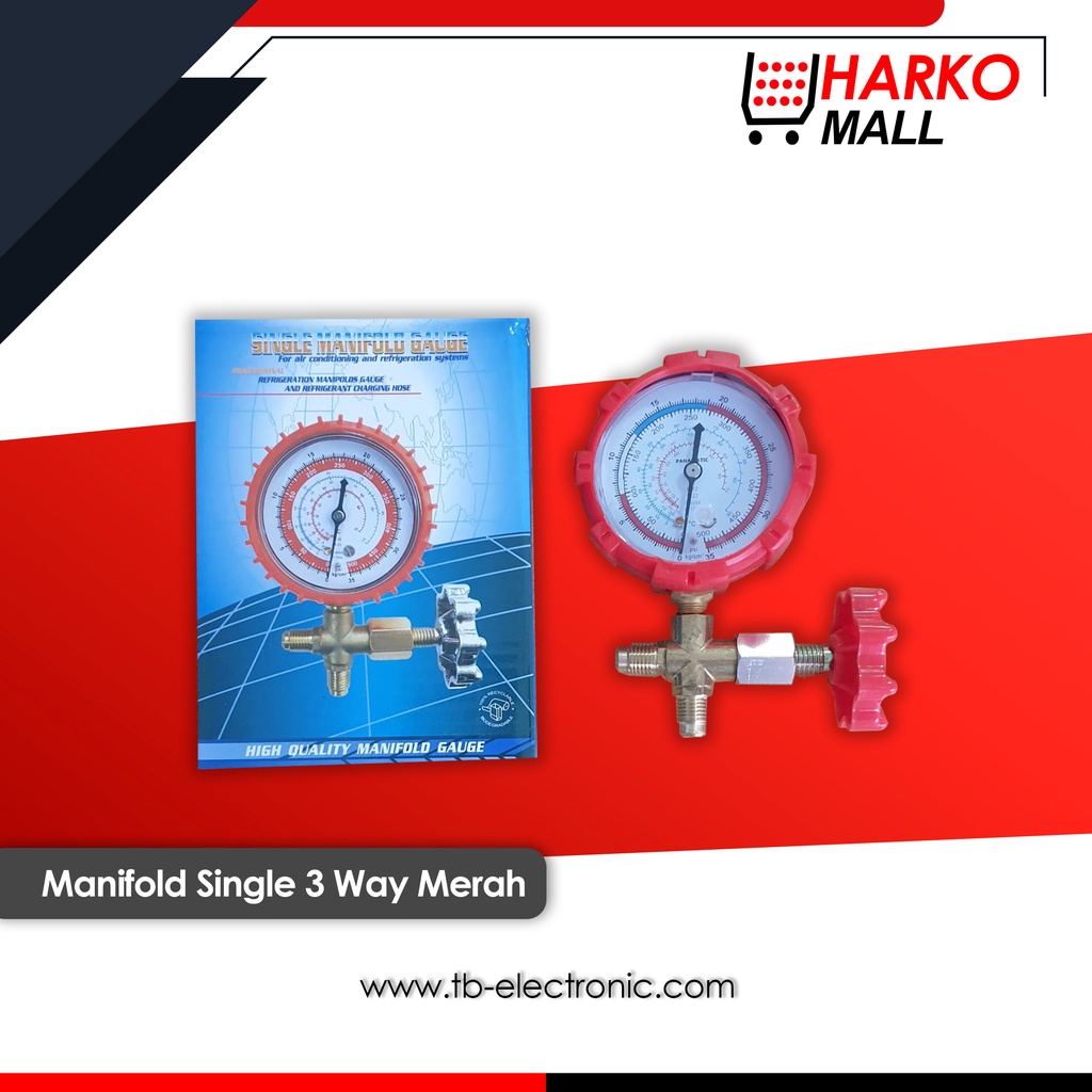 Manifold Single 3 way Merah (Universal 0-500 PSI )