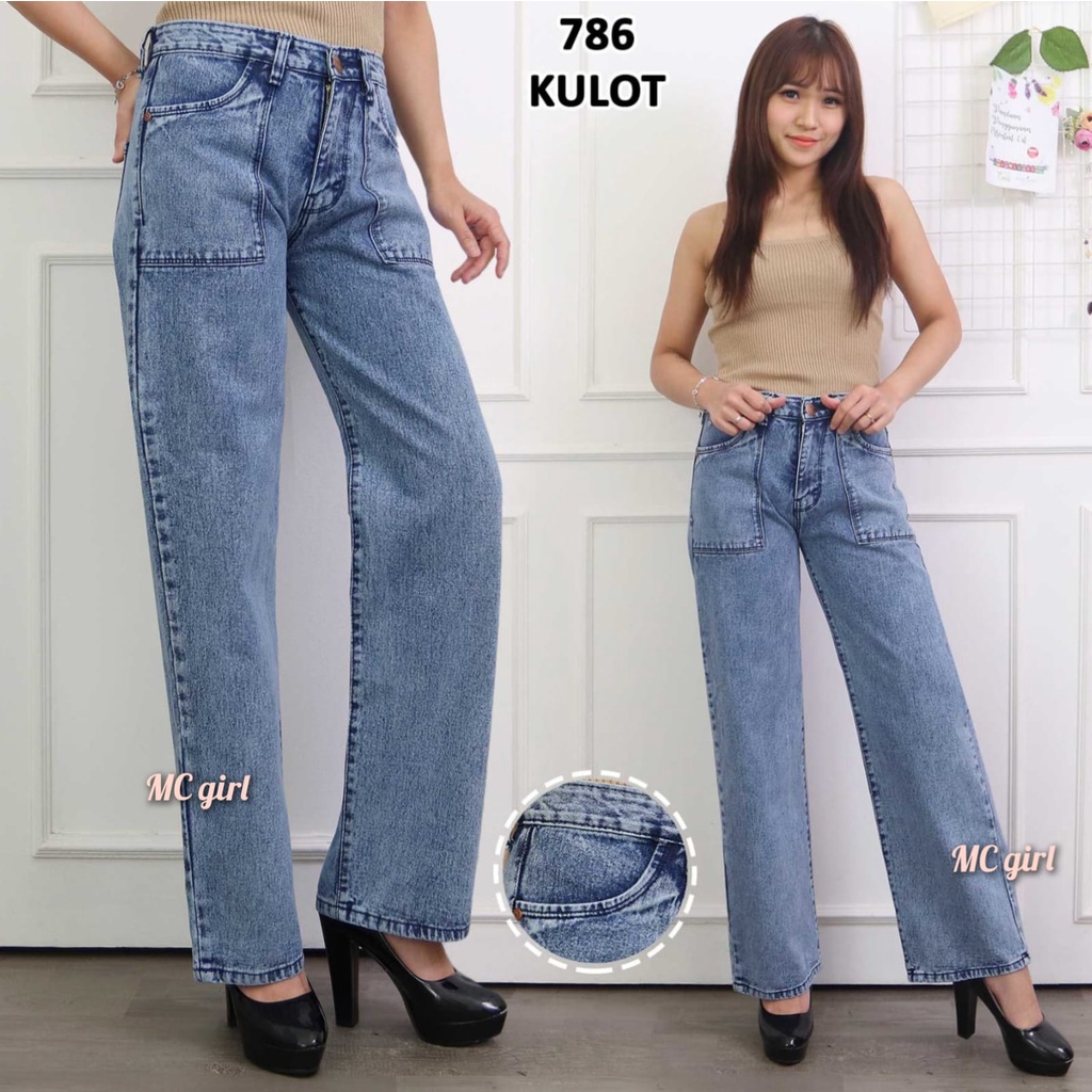 MC girl - Celana Jeans Kulot Panjang Polos Wanita