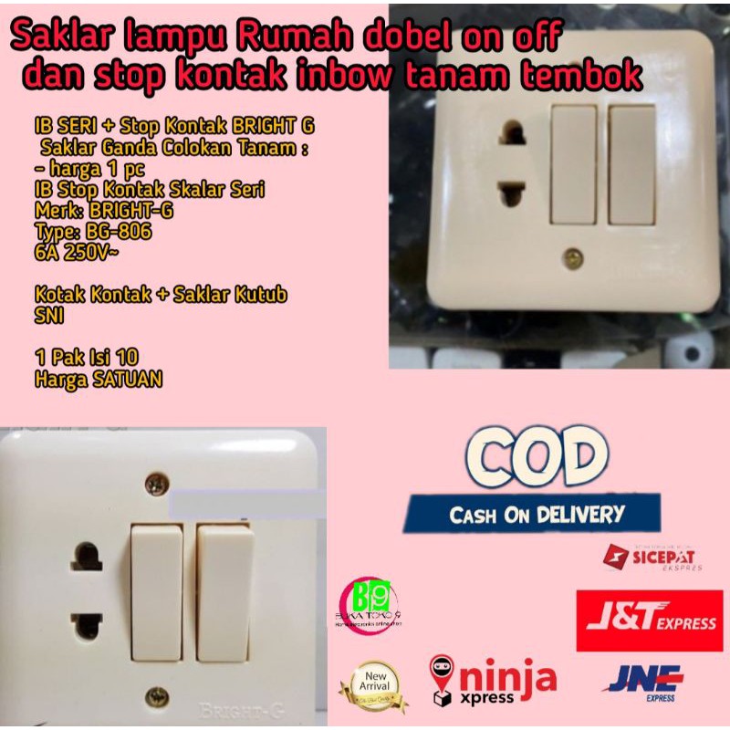 Saklar lampu Rumah dobel on off dan stop kontak inbow tanam tembok