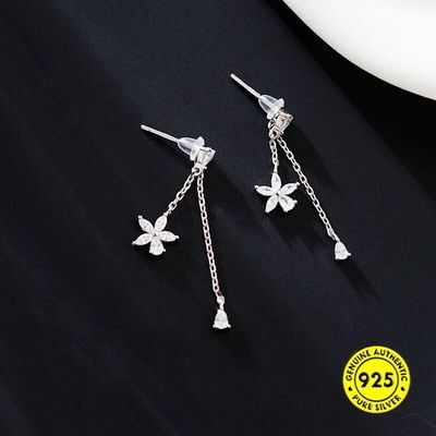 Anting Tusuk Sterling Silver 925 Desain Bunga Mawar Hias Berlian Imitasi Untuk Wanita