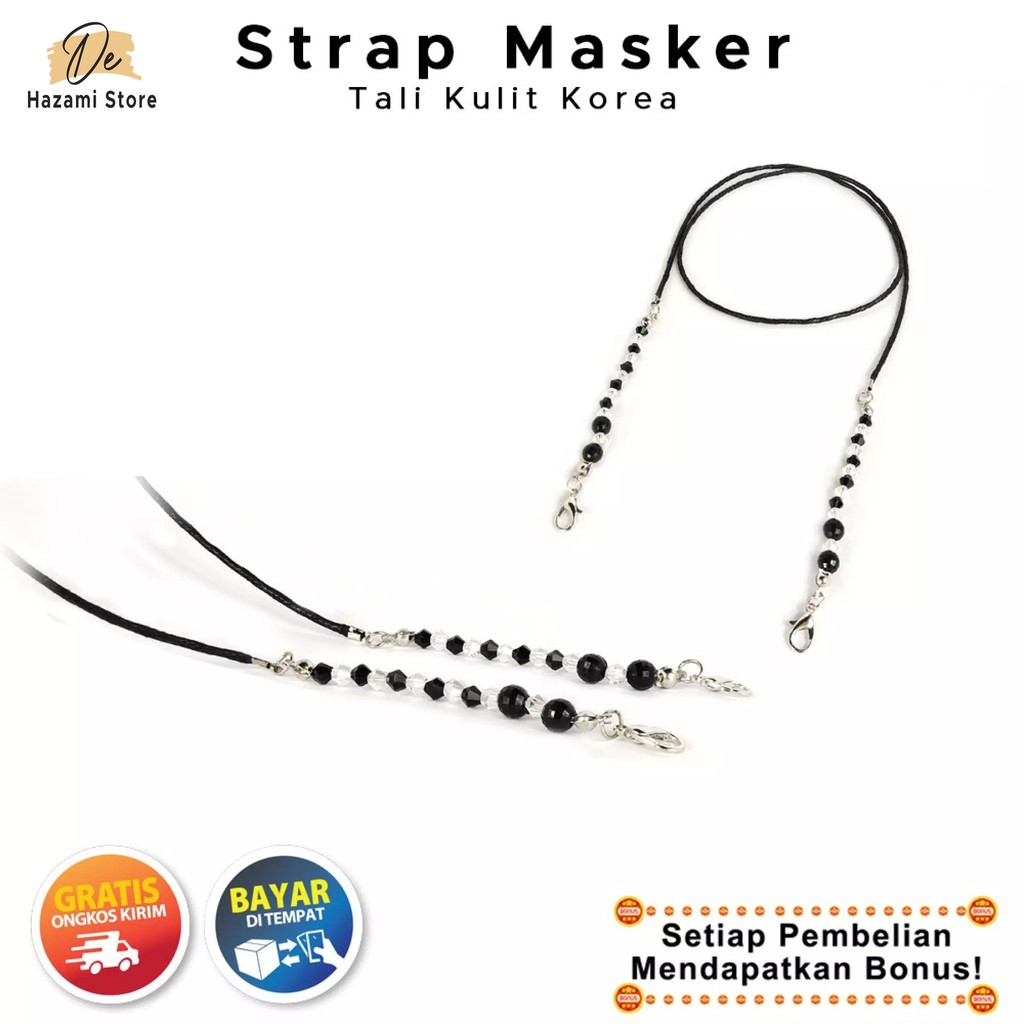 BISA COD Strap Masker Rantai Kalung Hijab Wanita Lucu Tali Kulit Korea Hitam Pengait Titanium