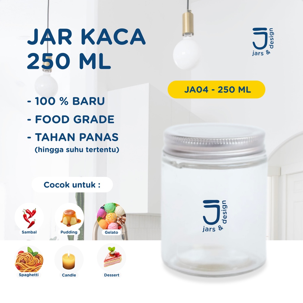 JA04 - Jar Kaca Tutup Aluminium 250ml / Toples Kaca Tutup Aluminium 250ml (MODEL TINGGI)