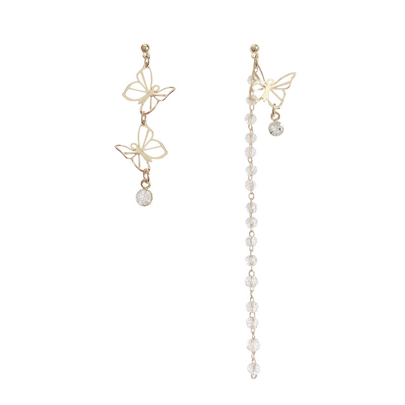 Anting Tusuk Gantung Asimetris Bahan Sterling silver 925 Desain Kupu-Kupu + Zircon Gaya Mewah Untuk Wanita