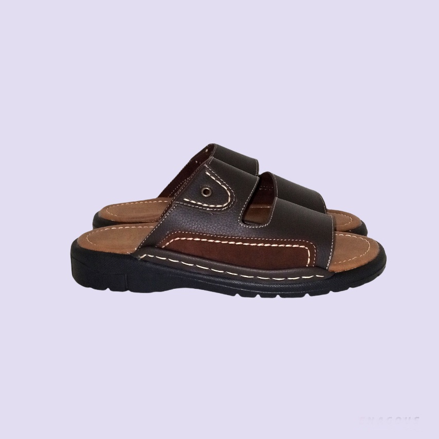 ORIGINAL &amp; Garansi | Sandal Pria Kulit Asli Dark Brown / Sendal Selop Bapak2