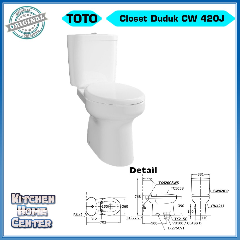 Closet duduk Toto CW 420 + Tutup Biasa / Komplit set