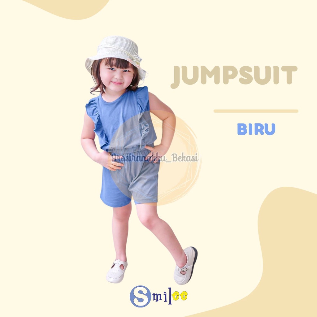 Jumpsuit Anak Smilee Nada Polos Warna Biru Size 1-5Thn