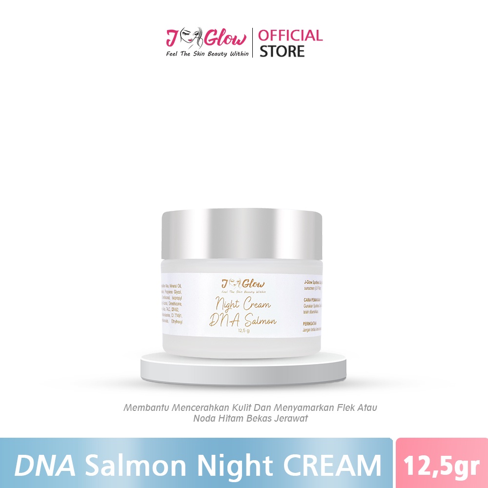 Jglow Skincare - Night Cream DNA Salmon 12,5gr Untuk Membantu Menymarkan NodA Hitam Bekas Jerawat Da