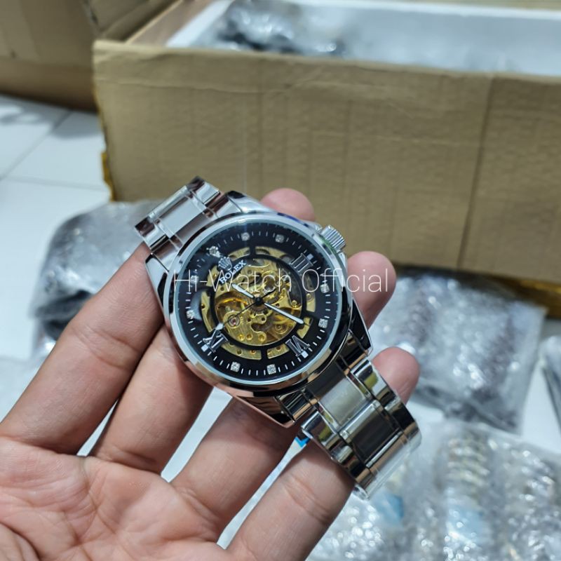 Jam Tangan Rolex Pria Automatic / Rolex Skeleton Automatic Transparan Tahan Air