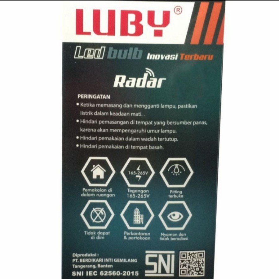 LUBY LAMPU RADAR LED 16 WATT CAHAYA PUTIH SENSOR GERAK OTOMATIS 16W