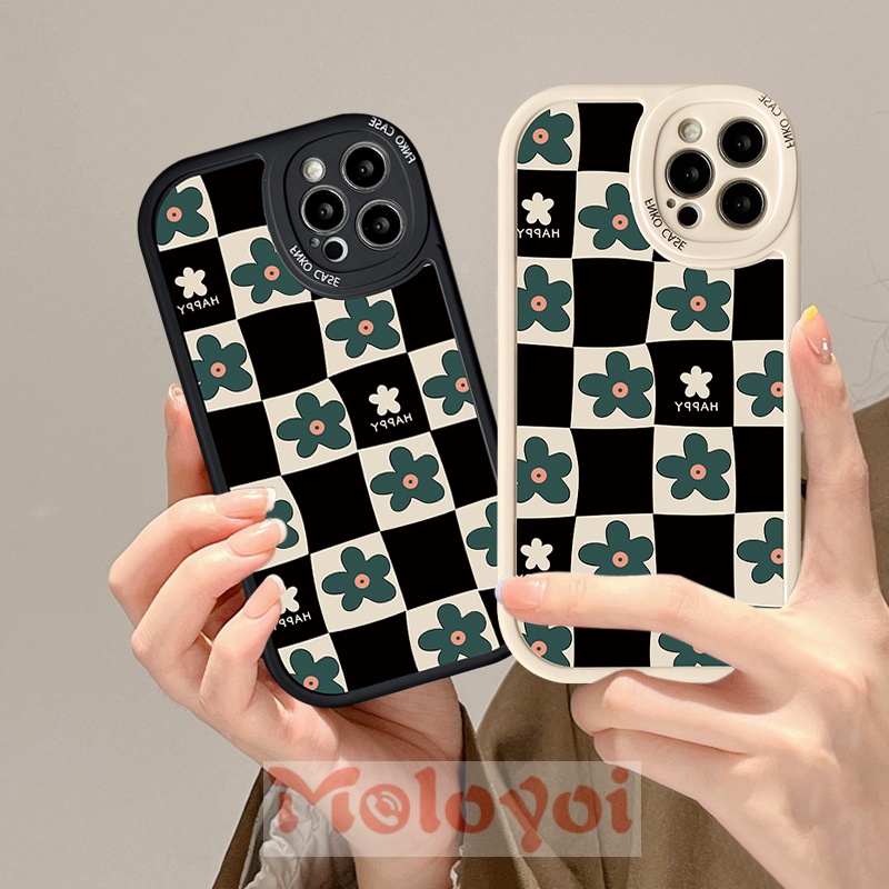 Soft Case Silikon TPU Motif Bunga Kotak-Kotak Untuk IPhone 8Plus XR 7Plus 11 12 13 Pro MAX X XS MAX 7 8 6 6s Plus SE 2020