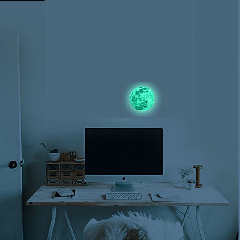 Stiker Dinding 3D Desain Bulan Bumi Glow In The Dark Ukuran 5cm Untuk Dekorasi Kamar Anak