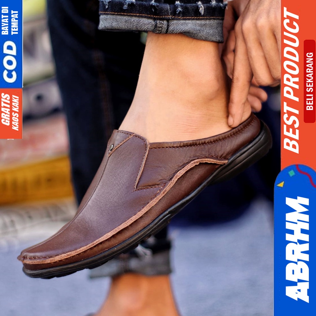 Sepatu Sandal Casual Kulit Asli Bustong Tutong Sendal Slop Original Murah Terbaru Kekinian