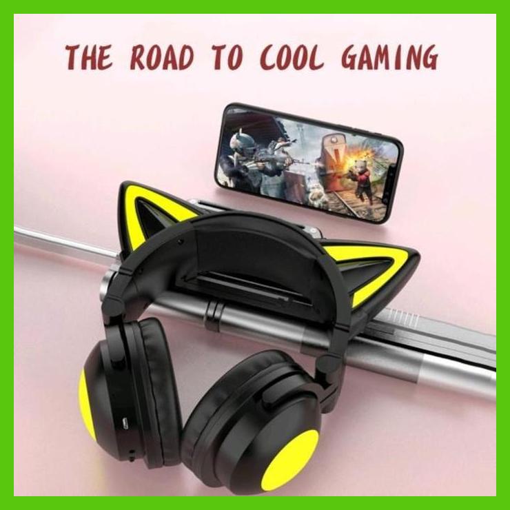 HEADSET RGB GAMING CAT EAR BLUETOOTH 5.0 HEADPHONE ZW-068 BASS TERBARU