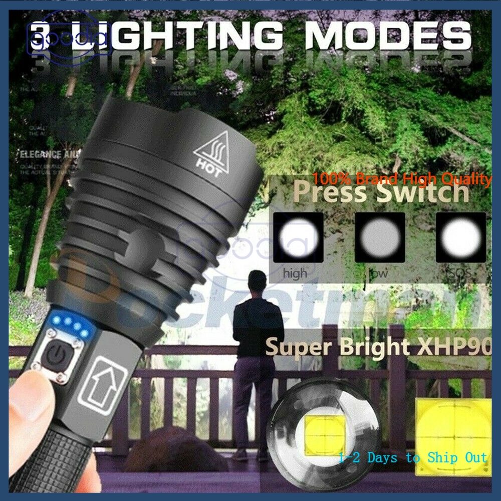 ✫〖ready to ship/COD〗✫  Lampu Senter LED 200000lm Rechargeable USB Zoomable xhp90