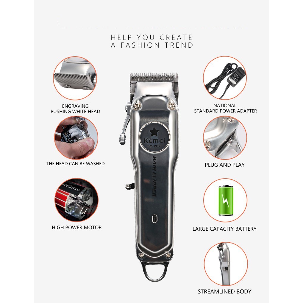 KEMEI KM-1997 - Rechargeable Professional Metal Electric Hair Clipper - Alat Cukur Profesional