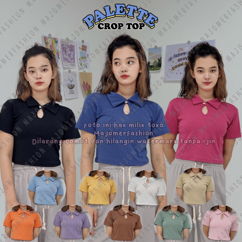 MAJOMER ® | PALETTE CROP TOP - CROP TOP KERAH KANCING RIB POLO - KAOS WANITA